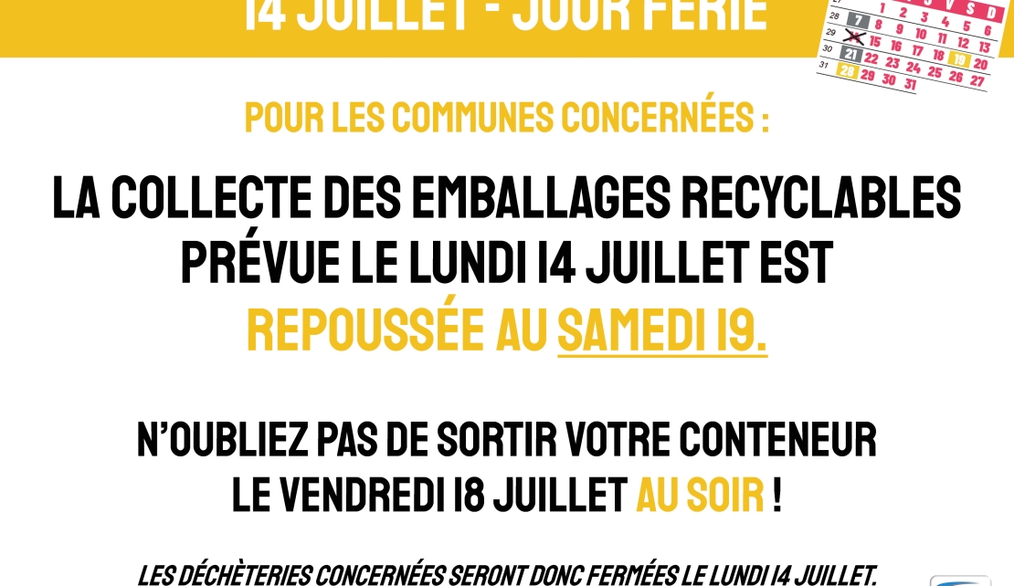 Jour férié 14 juillet : collecte repoussée